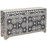 Bone Inlay Solid Wood Buffet Sideboard with 4 Top Drawers Black